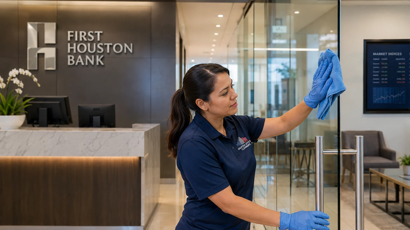 Commercial cleaner working in a modern office